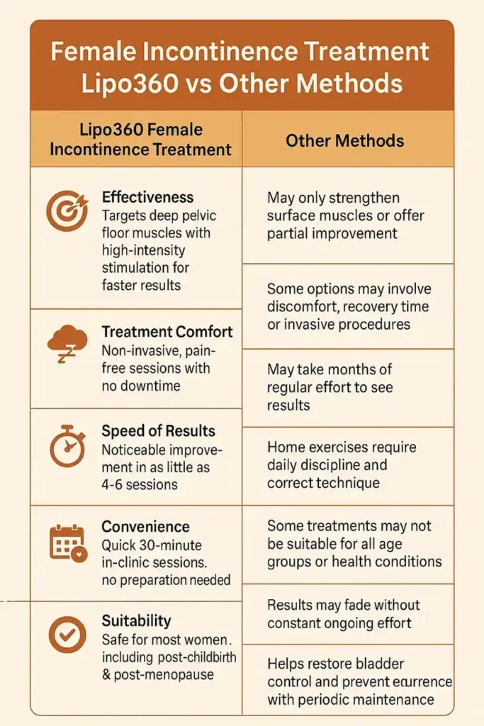 Comprehensive Guide To Female Incontinence Treatment Options 1 Table showing benefits of incontinence treatment Nuneaton